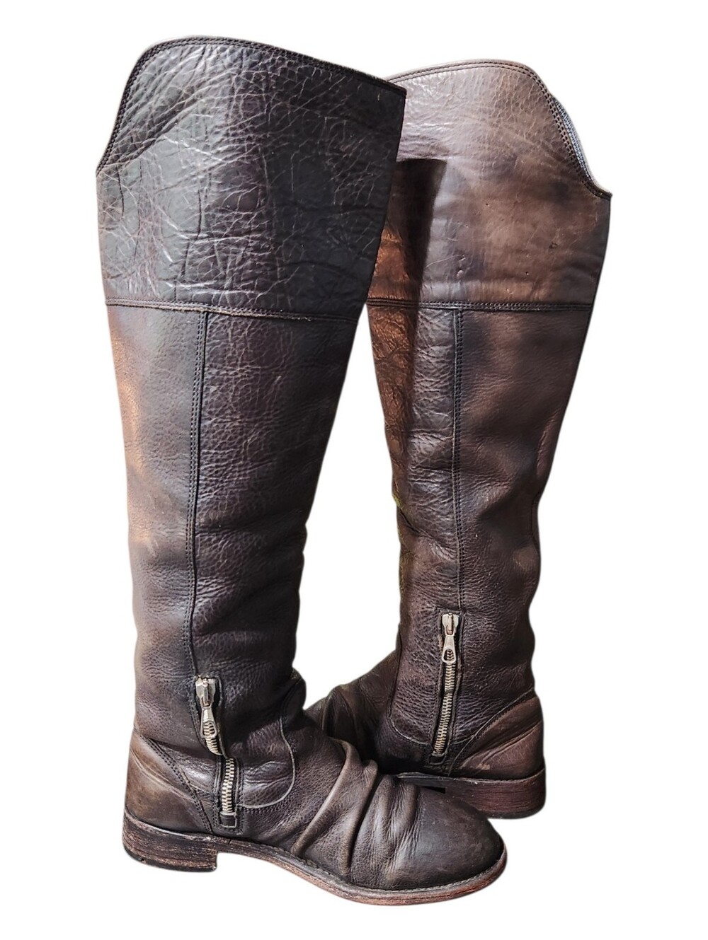 RARE John Fluevog Living Darwin Distressed Leather Knee-High Equestrian Boots 7M